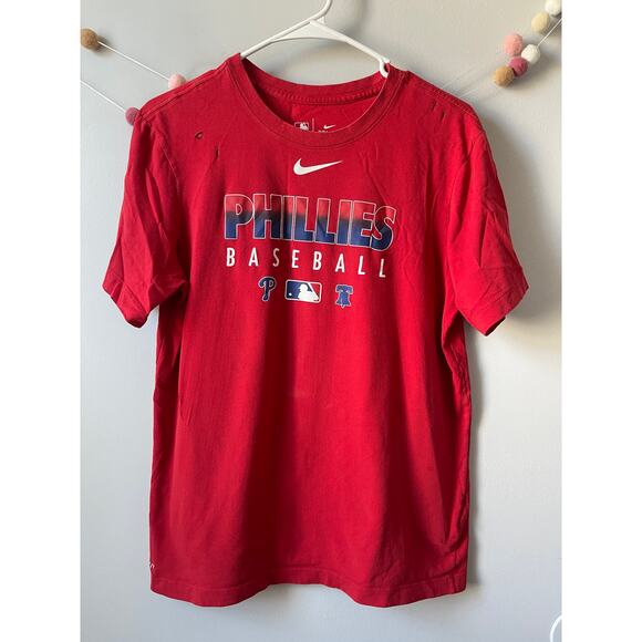 Nike Dr-Fit Philadelphia Phillies Baseball Red Distressed Tee - Picture 1 of 5
